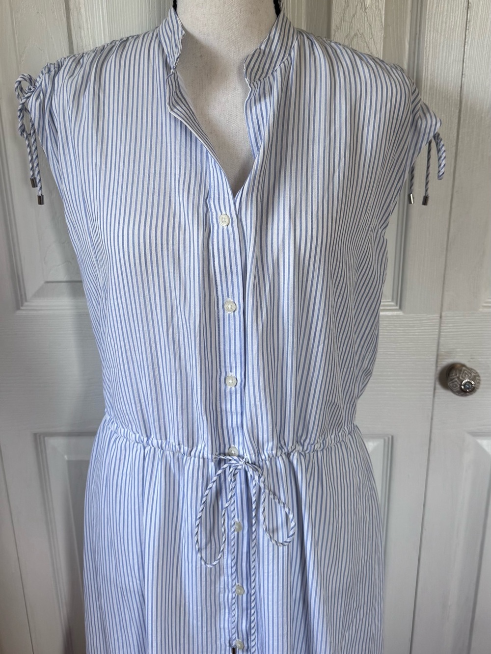 Ralph Lauren Light Blue and White Striped Drawstring Midi Dress - Picture 6 of 10
